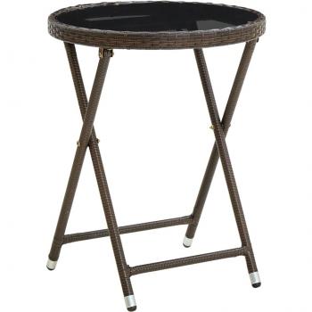 Table Basse Patio VidaXL – 60 cm, Résine tressée, Verre trempé, Marron