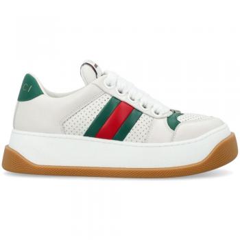 Gucci Women's Screener Leather Sneakers | White, Size 37 (US 7) with Web Detailing