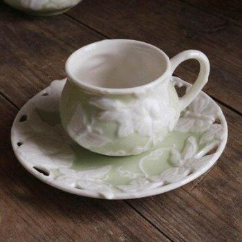 Lichtgroene Thee Set met Koffiekop en Dessertbord