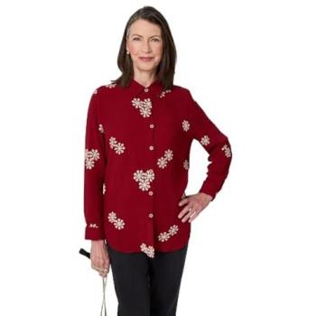 Izabel London Snowflake Long Sleeve Dress Shirt (Red)