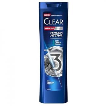 Clear Shampoo Purezza Attiva 3in1, Shampoo Antiforfora con Carbone Attivo e Acido Ialuronico, Formato 225ml