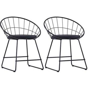 Sillas de comedor con asientos de cuero sintético 2 uds acero negro