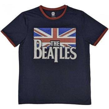 Adult Beatles Unisex Marineblauw T-Shirt – Logo en Vintage Vlag