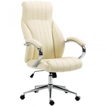 Fauteuil de Bureau Wigan en cuir véritable crème avec réglage de hauteur et fonction basculante