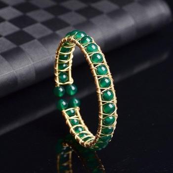Bracelet ajustable en jade vert naturel, plaqué or 14K, fait main pour femmes