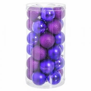 Palle di Natale in Plastica Viola con Glitter 6 x 6 x 6 cm (30 pezzi)