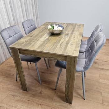4-Piece Dining Table Set with Grey Velvet Chairs