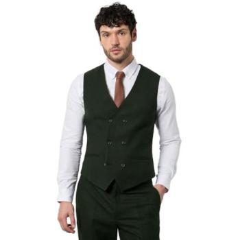 Burton Men's Dark Green Tweed Waistcoat – Large, Female Sizing Option