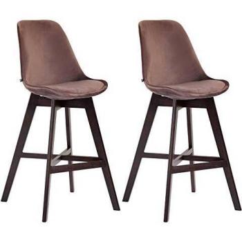Samt-Barhocker Cannes 2‑Stück – I‑Barstuhl mit Fußstütze, braun, Gestell Cappuccino