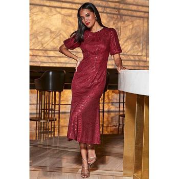 Rotes Glitzer‑Dress „Sosandar“ Midi, Puffarm‑Fit & Flare