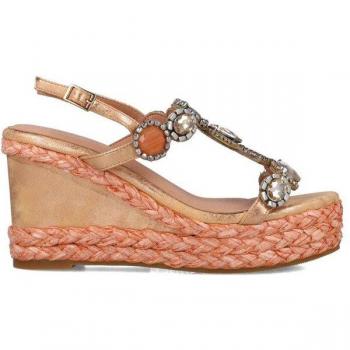 Sandale MENBUR nu-pieds femme orange, talon compensé et décorations – Confort ultime