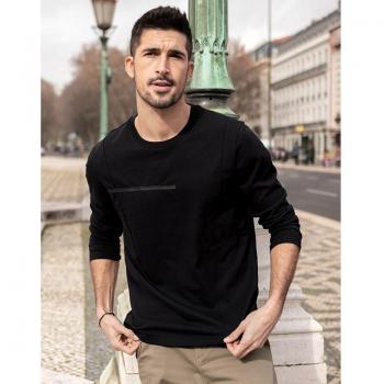 KUEGOU Men's Cotton Black Long Sleeve Shirt