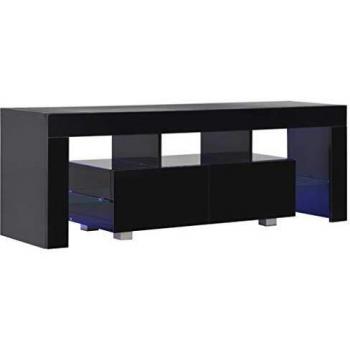 VidaXL Armadio TV con luci LED, alto lucido nero 130 x 35 x 45 cm