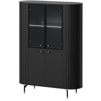 Vetrina Ogden T100, Nero, 155x113x40cm, Con porte e LED