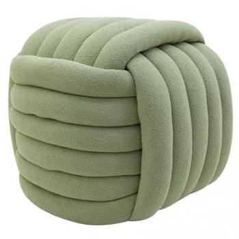 Puf Reposapiés Moderno Rebecca, Diseño de Madeja de Lana, Tela de Poliéster Verde, Medidas 45x50x50 cm