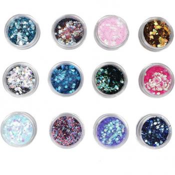 Nail Glitter and Sequin Decoration Set 12 Boxes 1.27oz