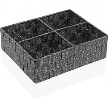 Dunkelgraue Textil-Aufbewahrungsbox mit 4 Fächern (27 x 10 x 32 cm)