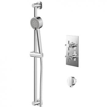 Cross Polished Chrome Twin Thermostatic Valve Mixer Shower