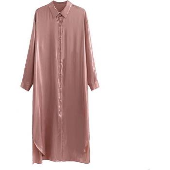Plus Size Women’s Pink Satin Long Sleeve Shirt