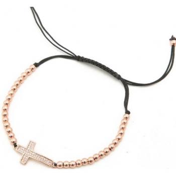 Brazalete con cuentas de cobre y circonitas cúbicas en oro y plata