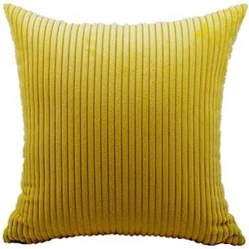 Yellow Striped Velvet‑Like Cushion Cover 18x18