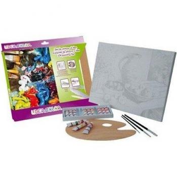 Set pintura al oleo lidercolor contiene 1 lienzo imprimacion 30x40cm 1 paleta madera 3 brochas tubos 12x12ml oleo
