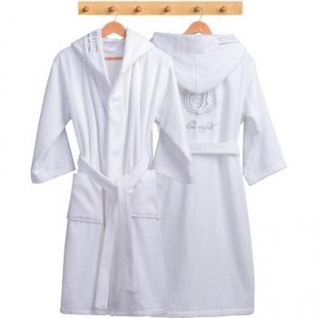 White Thick Cotton Hooded Bathrobe for Men
