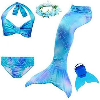 Mermaid Glam 5pcs – Set Bikini con Coda, Fascia floreale e Monopinna