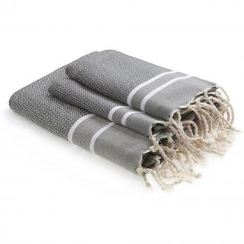 Fouta de bain Febronie 100x200 avec 2 serviettes 50x80 gris moyen