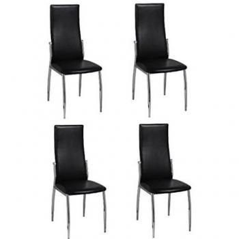 Conjunto de 4 sillas de comedor cromo cuero negro
