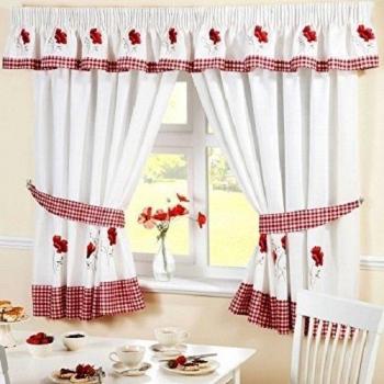 Rideaux Brodés Coquelicot Vichy 46 x 42 avec Liens