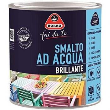 Smalto ad acqua inodore per legno e ferro, finitura brillante e colore Melaverde, prodotto da Boero, con capacità di 0,5 l
