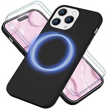 Cover Smartphone Silicone Nalia MagSafe, Vetro Protettivo 2x, Nero – iPhone 14 Pro Max