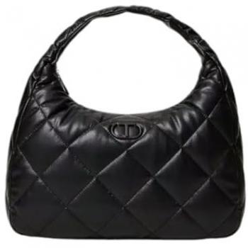 Borsa hobo grande Twinset in pelle sintetica trapuntata nera con chiusura zip e logo Oval T verniciato