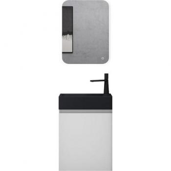 Meuble de Salle de Bain Suspendu Blanc Mat avec Vasque et Miroir Lumineux