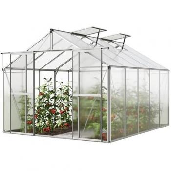 Serre de jardin en aluminium 256 x 317 cm, panneaux double paroi 6 mm