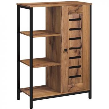 Meuble de rangement porte étagère design industriel en métal blanc avec 3 étagères ouvertes et placard à lamelles, 60 x 30 x 85 cm