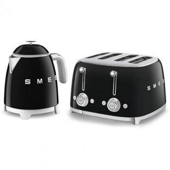 Smeg 0.8L Black Kitchen Duo – Kettle & 4‑Slice Toasting Set