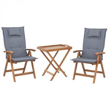 Set da Bistrot in Legno di Acacia con 2 Sedie e Cuscini Blu