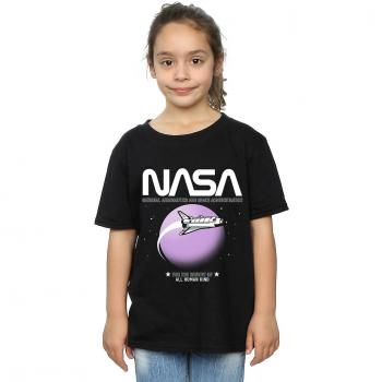 Baumwollshirt „NASA Shuttle Orbit“ – Mädchen, 9–11 Jahre, schwarz