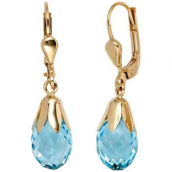Jobo 39805 Ohrhänger Tropfen aus Gold (Gelbgold) – Blaue Variante