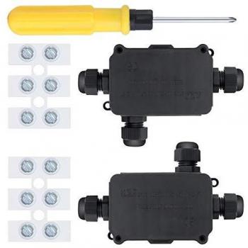 PG9 4–8 mm Waterproof Junction Box with 3‑Way Extension Cables – 2 Pack