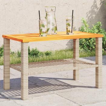 Vidaxl Outdoor Table Beige 70x38x42 cm Poly Rattan Acacia Wood
