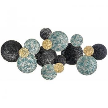 Wall Art 3D Metallo Cerchi Blu Nero Oro 133x66