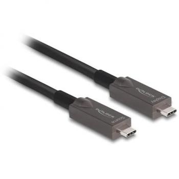 DeLOCK 84179 Aktives Optisches USB-C Kabel 15 m, USB 3.2 Gen 2, Schwarz, Video + Daten + PD