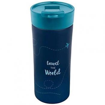 Moses 82428 To‑Go‑Becher „Fernweh“ – 450 ml Kaffeebecher mit Deckel (18/8 Edelstahl, Blau)