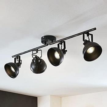Industrial Design Ceiling Light Lovro with 4 Bulbs (GU10), Black, by Lindby