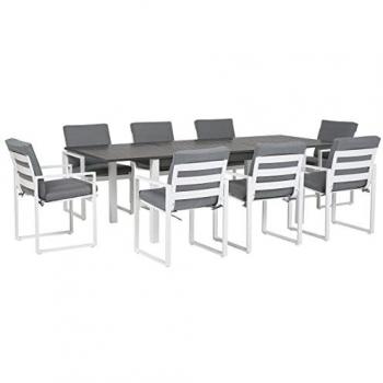Conjunto de Comedor Exterior 9 Piezas Aluminio Blanco y Sillas con Cojines Grises Pancole