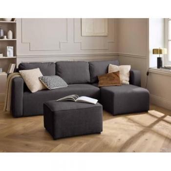 Best Mobilier Pouf Tissu Texture Gris