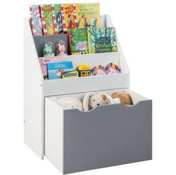 Costway Kinderregal Grau-Weiß mit Spielzeugkiste